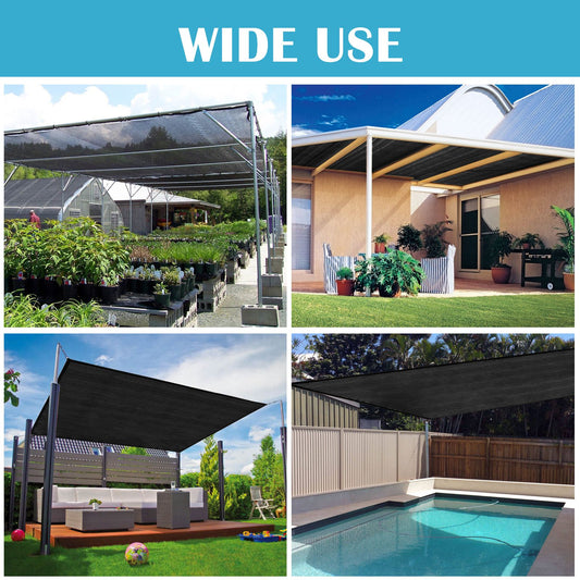 10ft*12ft Black sunshade net with snap-on design for sun protection, windproof, and patio/balcony shading