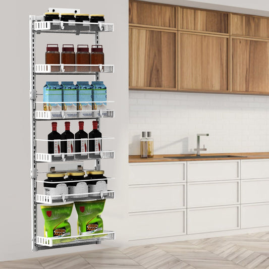10LBS Loading 6-Tier Over the Door Pantry Organizer, Large Metal Door Spice Rack, Hanging Heavy-Duty Pantry Door Storage Shelf  Easy Install Behind Door Storagefor Kitchen and Bathroom, Black