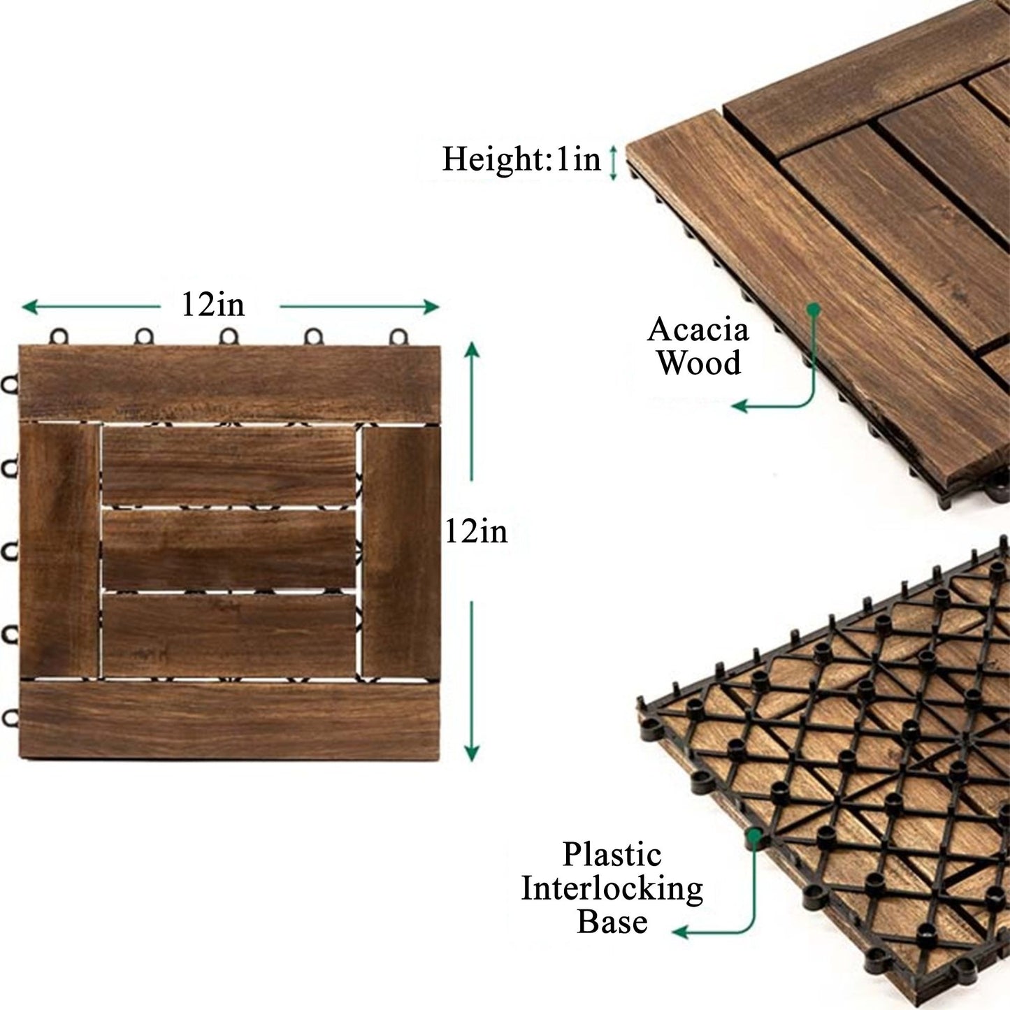 10PC 12inch*12inch High-quality Acacia wood modular flooring, model 007, is easy to install and enhances your home's elegance and comfort.