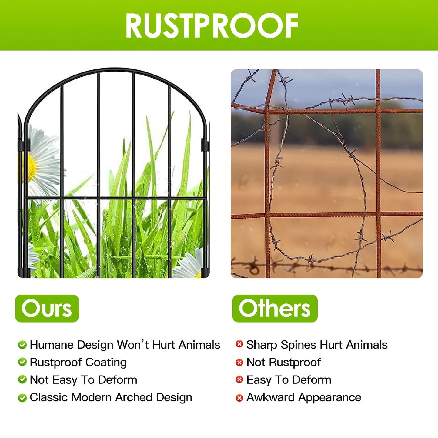 10Pcs Decorative Garden Fence Rustproof Iron Wire Arched Fence Animal Barrier Border 12.59' Width 23.93' Length For Yard Landscape Patio Outdoor Decor