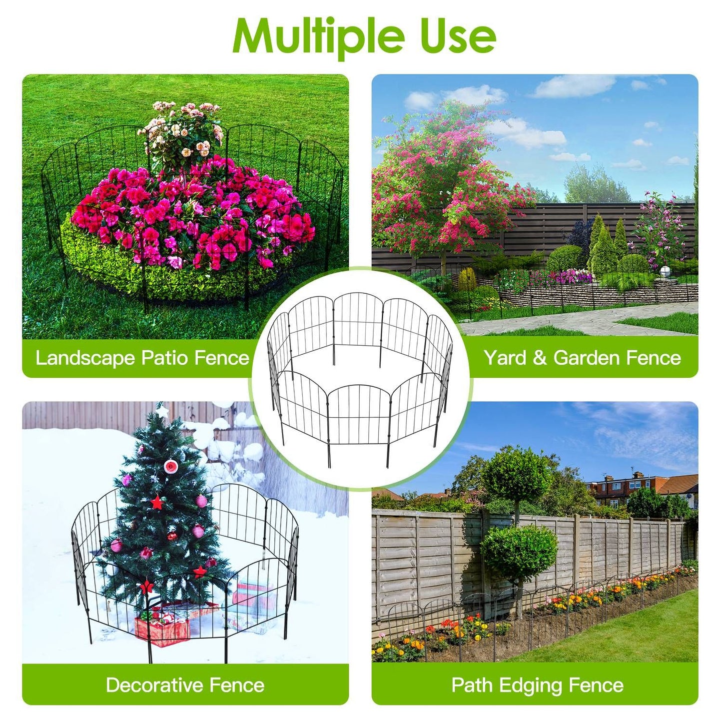 10Pcs Decorative Garden Fence Rustproof Iron Wire Arched Fence Animal Barrier Border 12.59' Width 23.93' Length For Yard Landscape Patio Outdoor Decor