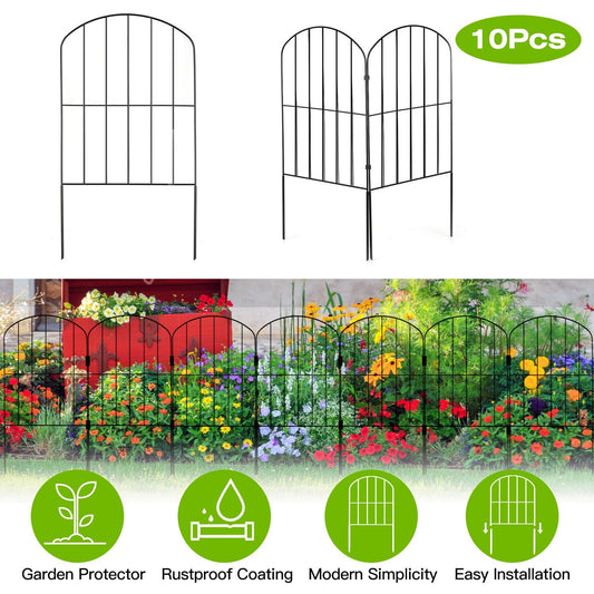 10Pcs Decorative Garden Fence Rustproof Iron Wire Arched Fence Animal Barrier Border 12.59' Width 23.93' Length For Yard Landscape Patio Outdoor Decor