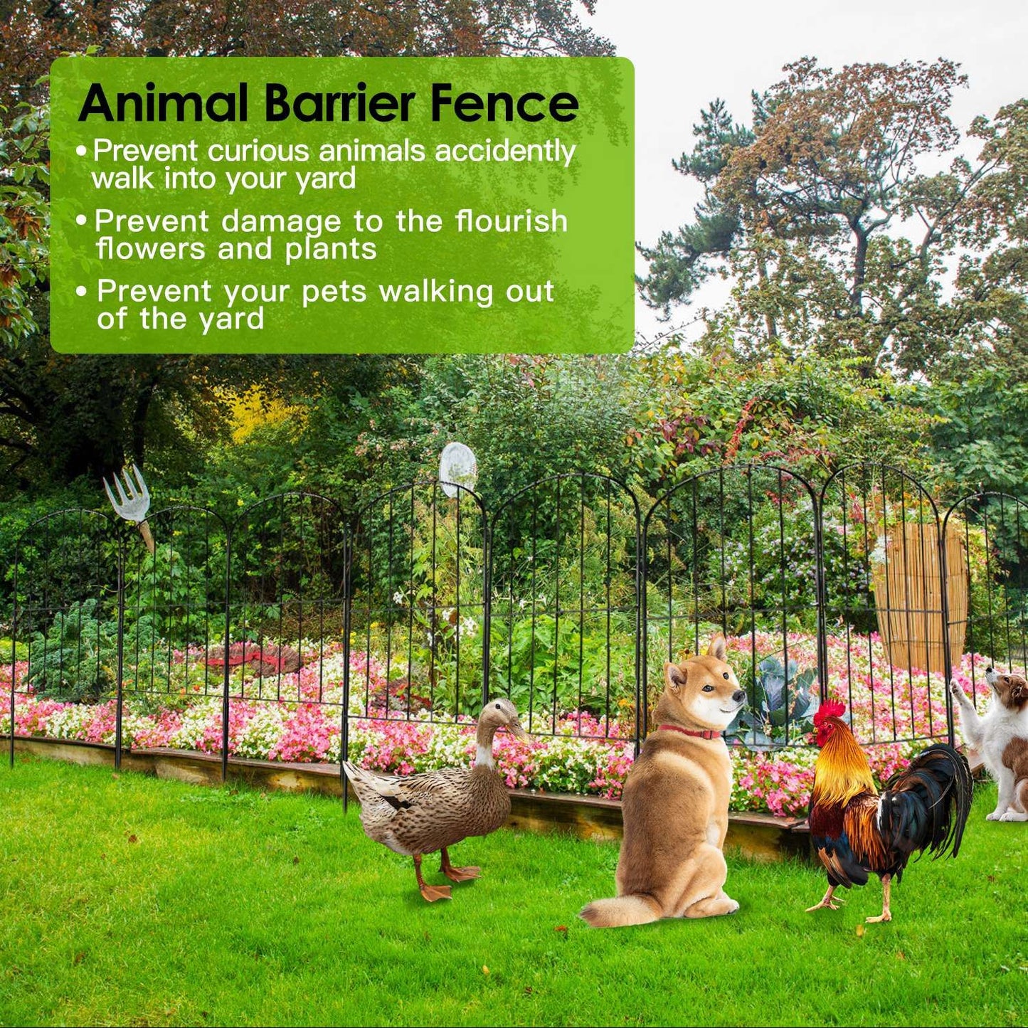 10Pcs Decorative Garden Fence Rustproof Iron Wire Arched Fence Animal Barrier Border 12.59' Width 23.93' Length For Yard Landscape Patio Outdoor Decor