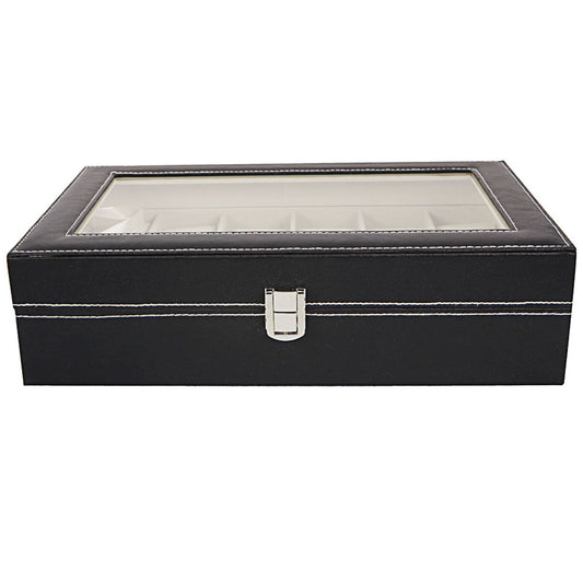 12 Compartments Top-level Opening Style Leather Watch Collection Box Black(USPS is not supported at the moment)