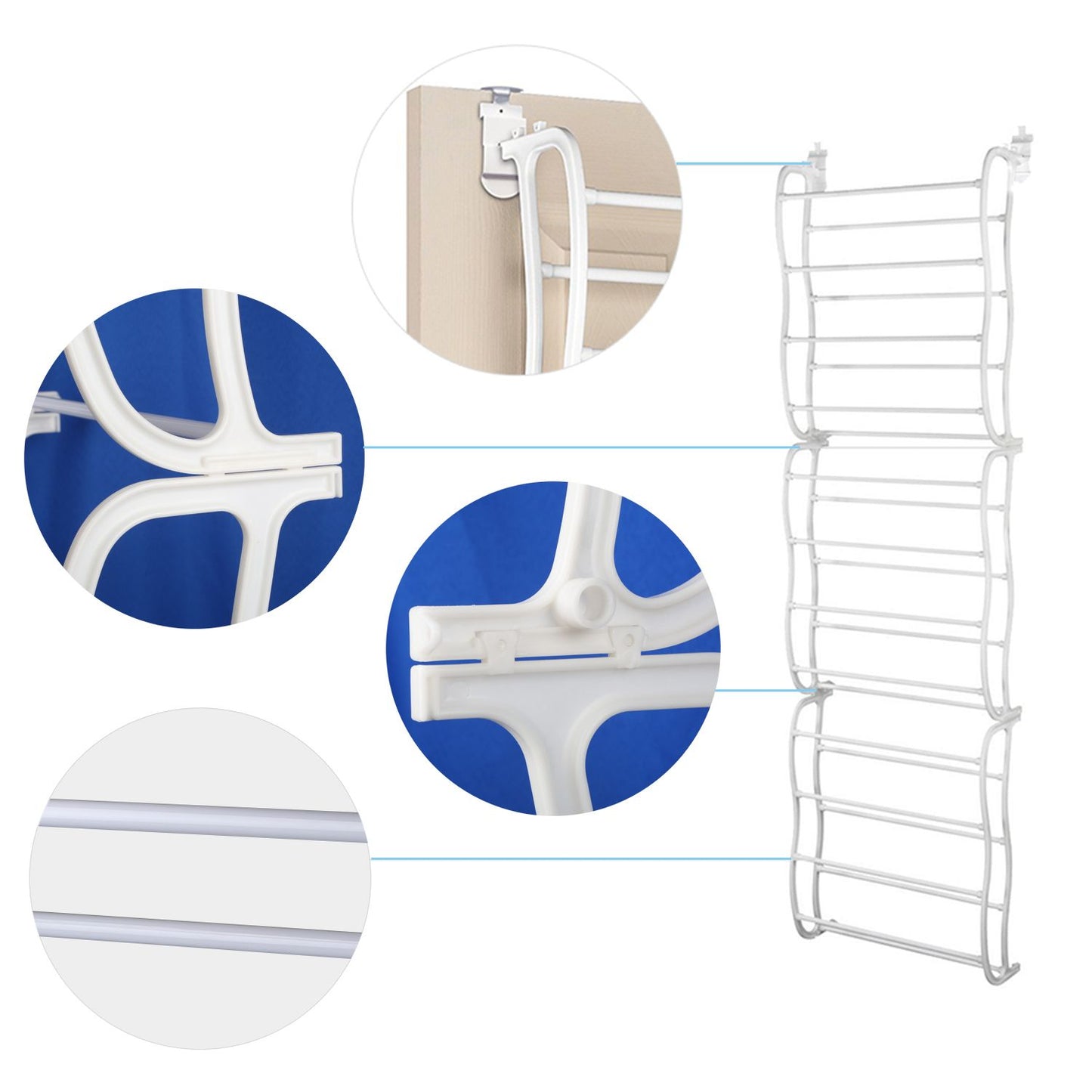 12-Shelf Over-the-Door Shoe Rack, Holds 36 Pairs, Heavy-Duty White Resin with Non-Slip Coated Steel, Easy Assembly, Clutter-Free Solution for Small Spaces