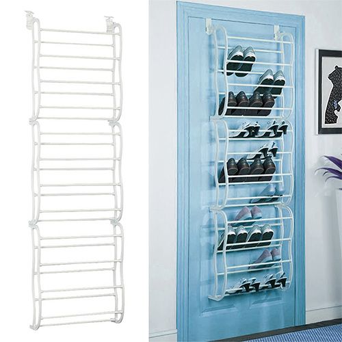 12-Shelf Over-the-Door Shoe Rack, Holds 36 Pairs, Heavy-Duty White Resin with Non-Slip Coated Steel, Easy Assembly, Clutter-Free Solution for Small Spaces