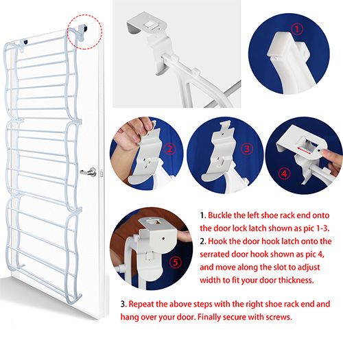 12-Shelf Over-the-Door Shoe Rack, Holds 36 Pairs, Heavy-Duty White Resin with Non-Slip Coated Steel, Easy Assembly, Clutter-Free Solution for Small Spaces