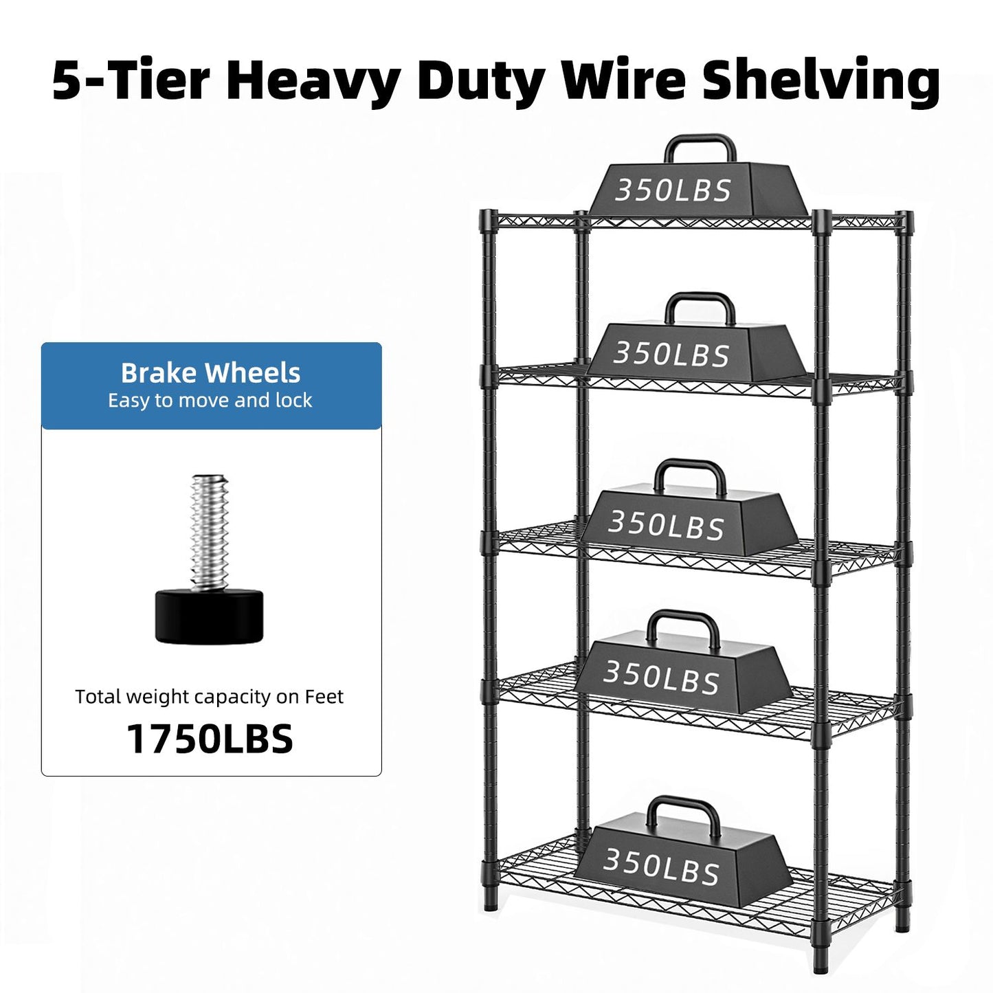 1250 lbs Storage Shelving Utility Shelving Unit 5-Tier Utility Shelving Unit Steel Organizer Wire Rack for Home,Kitchen,Office (13.7" D x 23.6" W x 62.4" H)