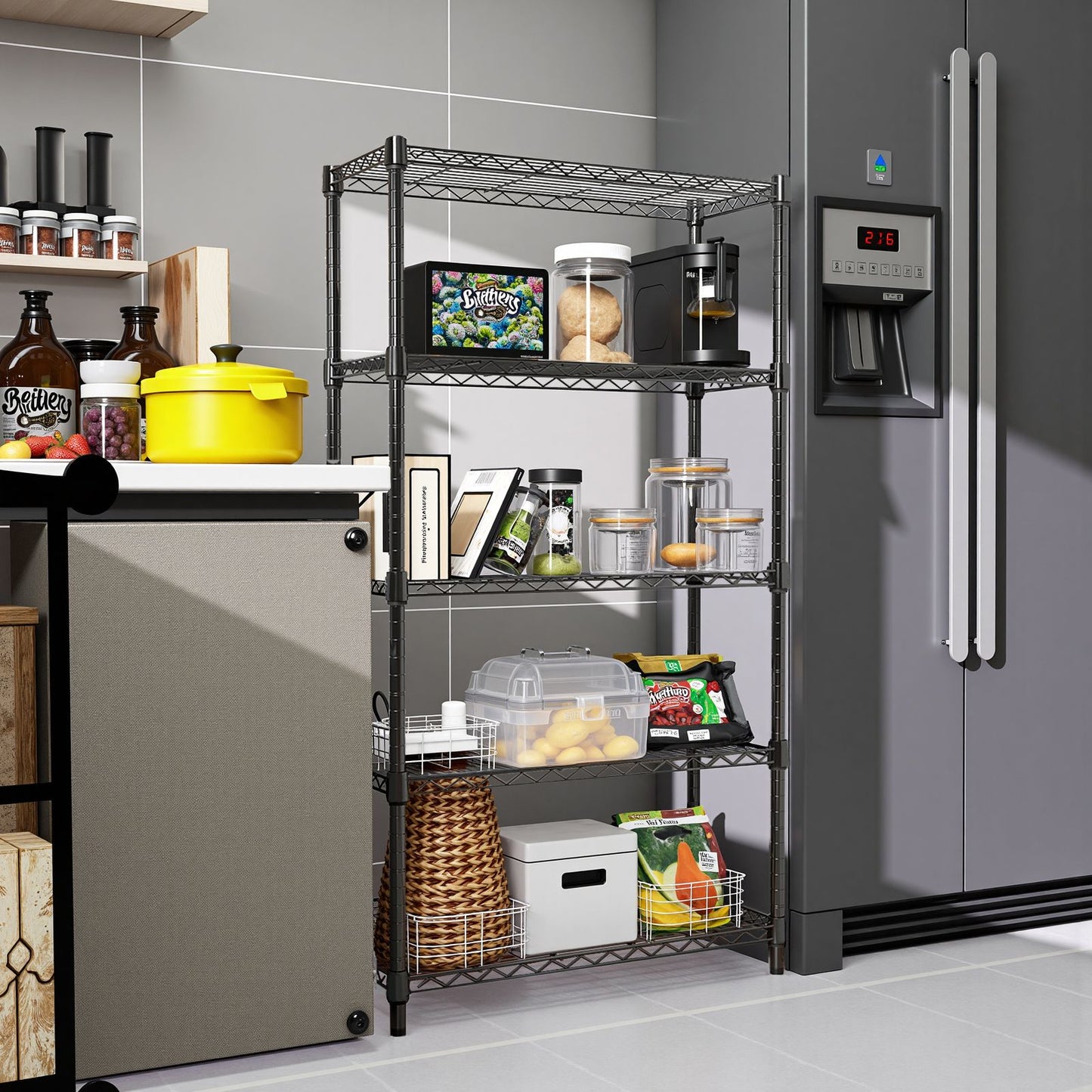 1250 lbs Storage Shelving Utility Shelving Unit 5-Tier Utility Shelving Unit Steel Organizer Wire Rack for Home,Kitchen,Office (13.7" D x 23.6" W x 62.4" H)