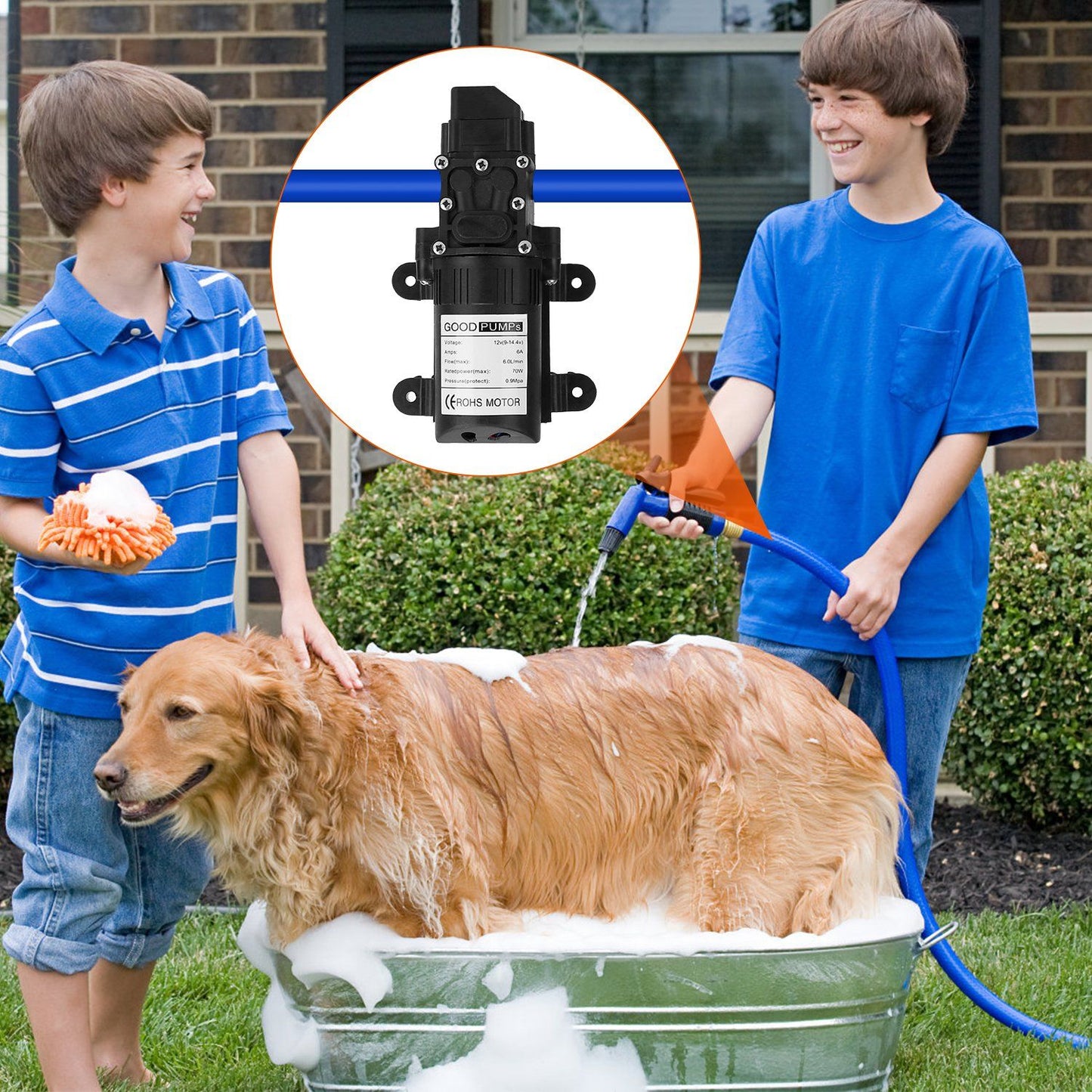 12V Water Pump with 2 Hose Clamps 130PSI Self Priming Sprayer Pump 70W Electric Diaphragm Water Pump 6L/Min for RV Camper Marine Boat