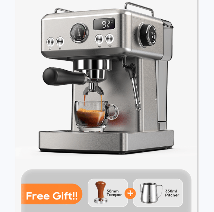 1350W Semi-automatic espresso machine with temperature adjusted mobile filter Cold / hot espresso 20Bar extraction mocha Nestle espresso Steam temperature and cup volume adjustable pre-soaking