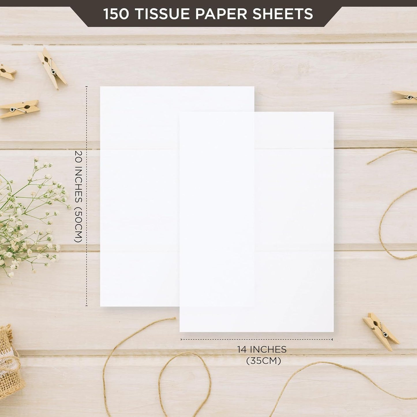 150 Sheets White Tissue Paper for Gift Bags 14x20 Inch - White Christmas Wrapping Paper for Xmas Decorations, Packaging, DIY, Bouquet | White Tissue Paper Bulk for Wedding, Birthday, Graduation