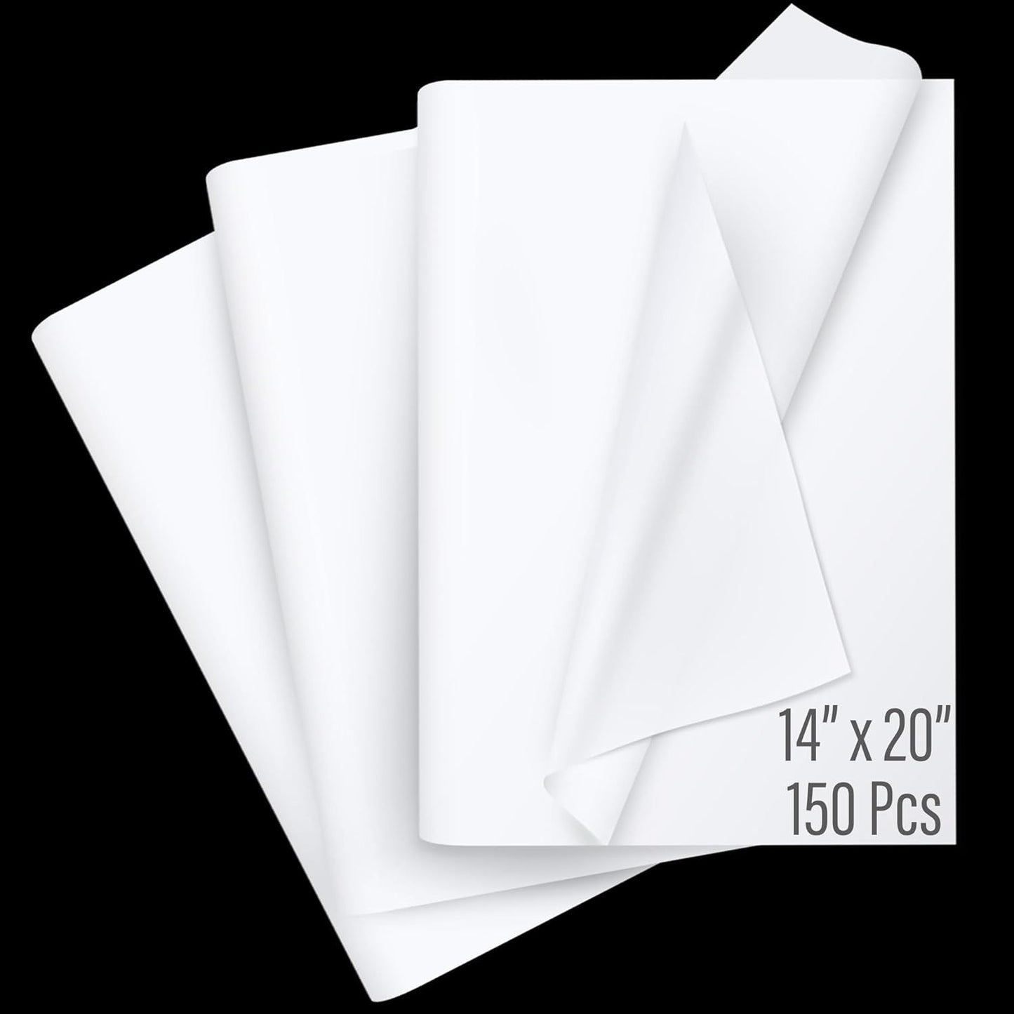 150 Sheets White Tissue Paper for Gift Bags 14x20 Inch - White Christmas Wrapping Paper for Xmas Decorations, Packaging, DIY, Bouquet | White Tissue Paper Bulk for Wedding, Birthday, Graduation