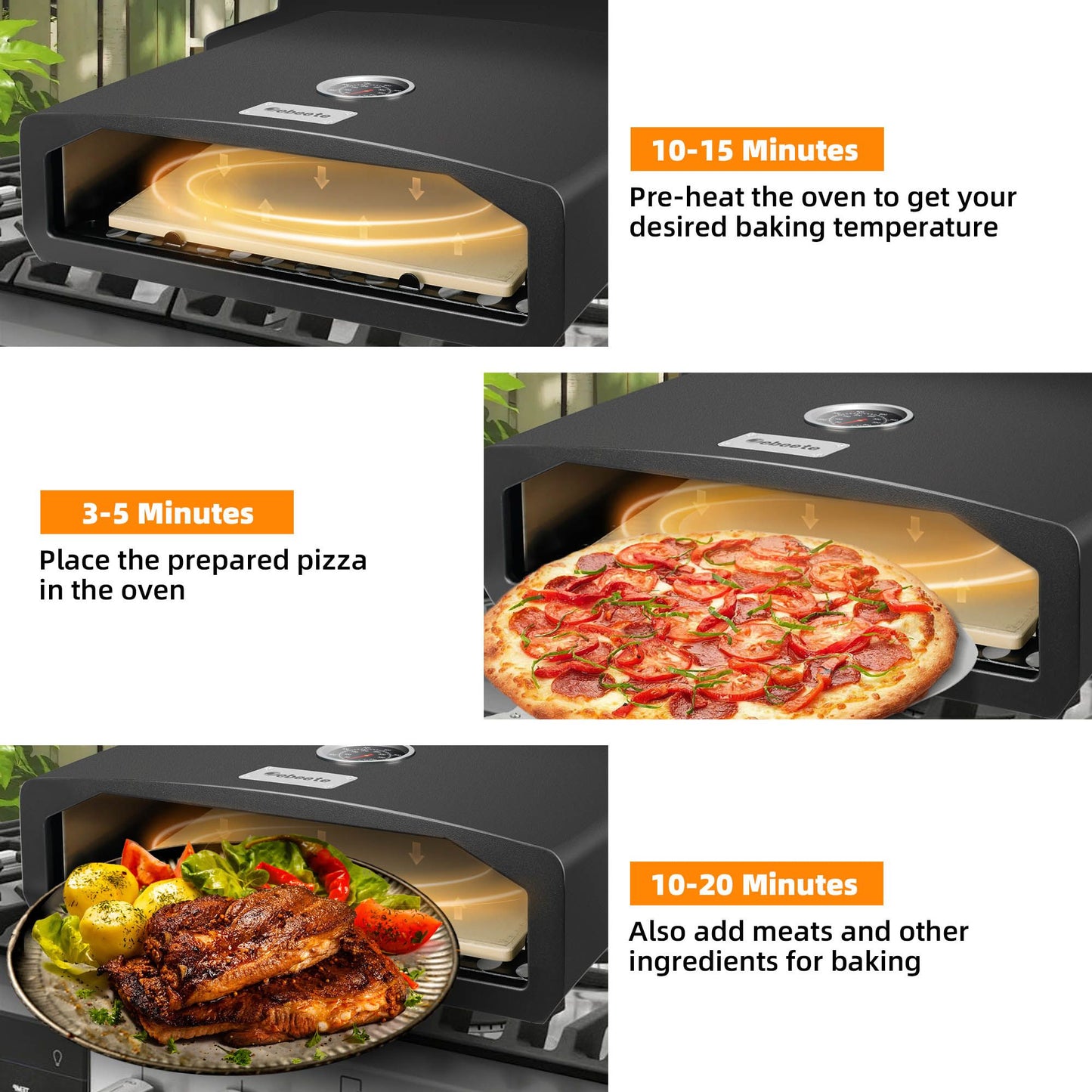 15.7" x 13.7" x 4"Portable Pizza Oven for Outdoor Camp Stove and Indoor Gas Range,Stove Burner Top Pizza Box with Pizza Stone and Pizza Peel,Black