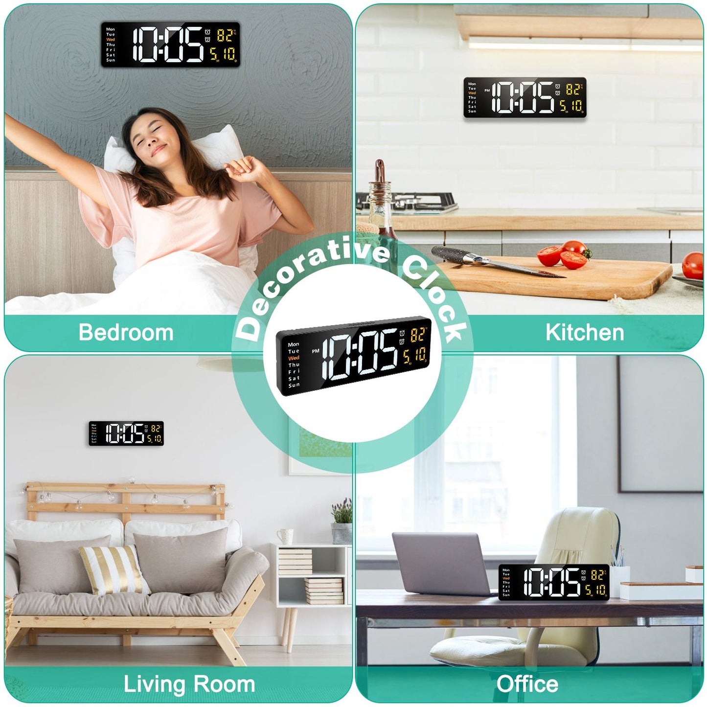15.7in LED Digital Wall Clock with Remote Control 10 Level Brightness 3 Alarm Settings 12/24Hr Format Timing Countdown Temperature Calendar Display Decorative Clock For Office Home