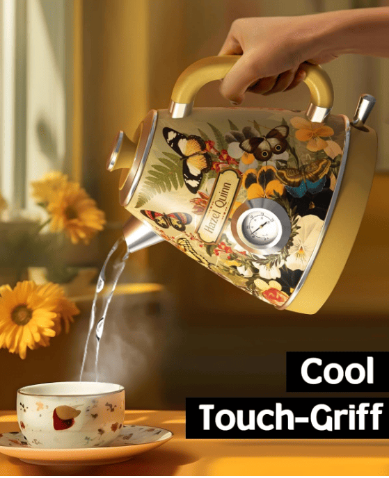 1.7L retro painted electric kettle 1200W Instrument dial thermometer flower watermark painting fast boiling rope without BPA automatically closed SUS304