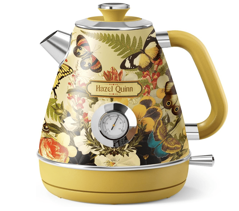 1.7L retro painted electric kettle 1200W Instrument dial thermometer flower watermark painting fast boiling rope without BPA automatically closed SUS304