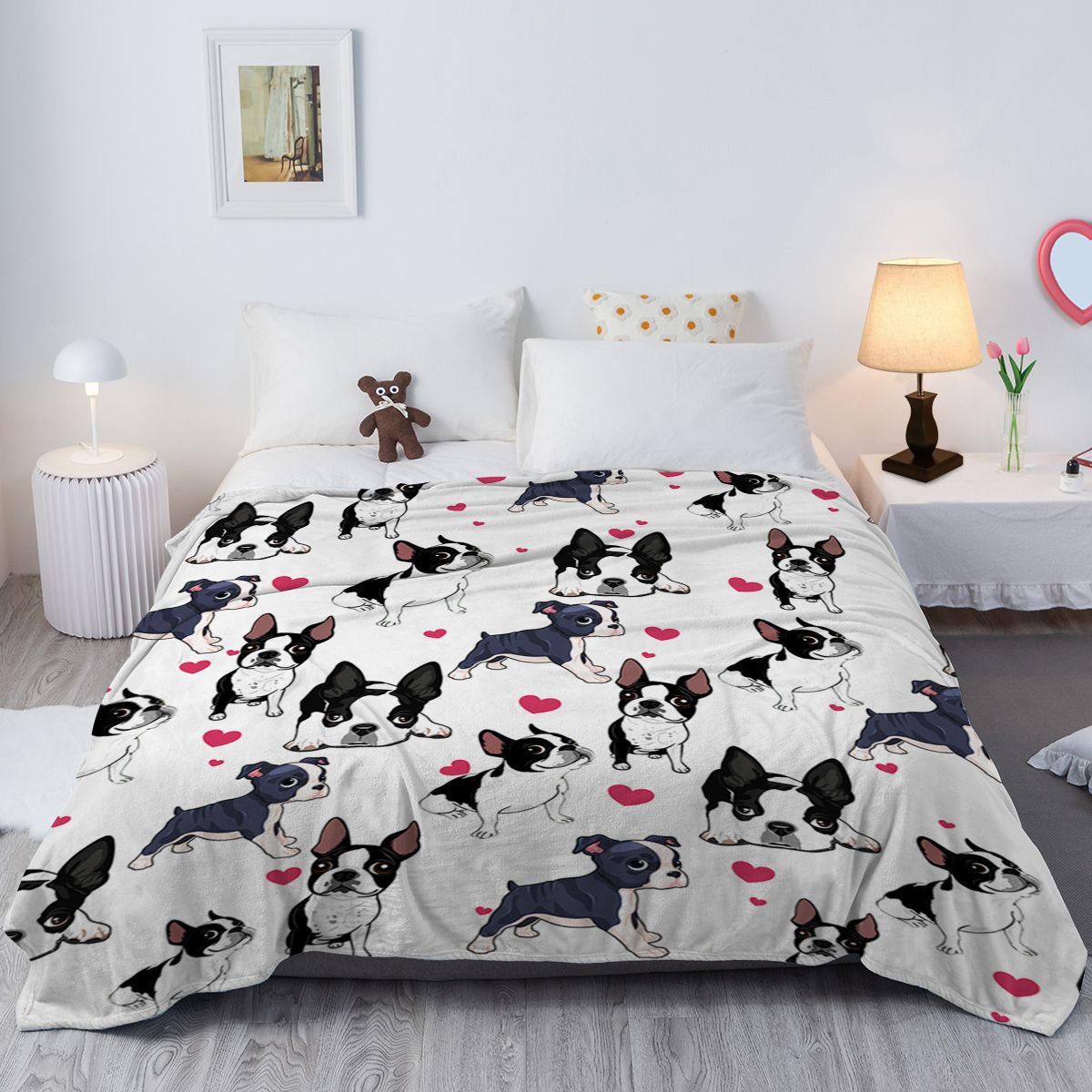 1pc Cute dog Printed Flannel Blanket - Soft, Warm, And Lightweight Throw For Couch, Sofa, Office, Bed, Camping, And Travel - Multi-Purpose Gift For All Seasons With Versatile Design