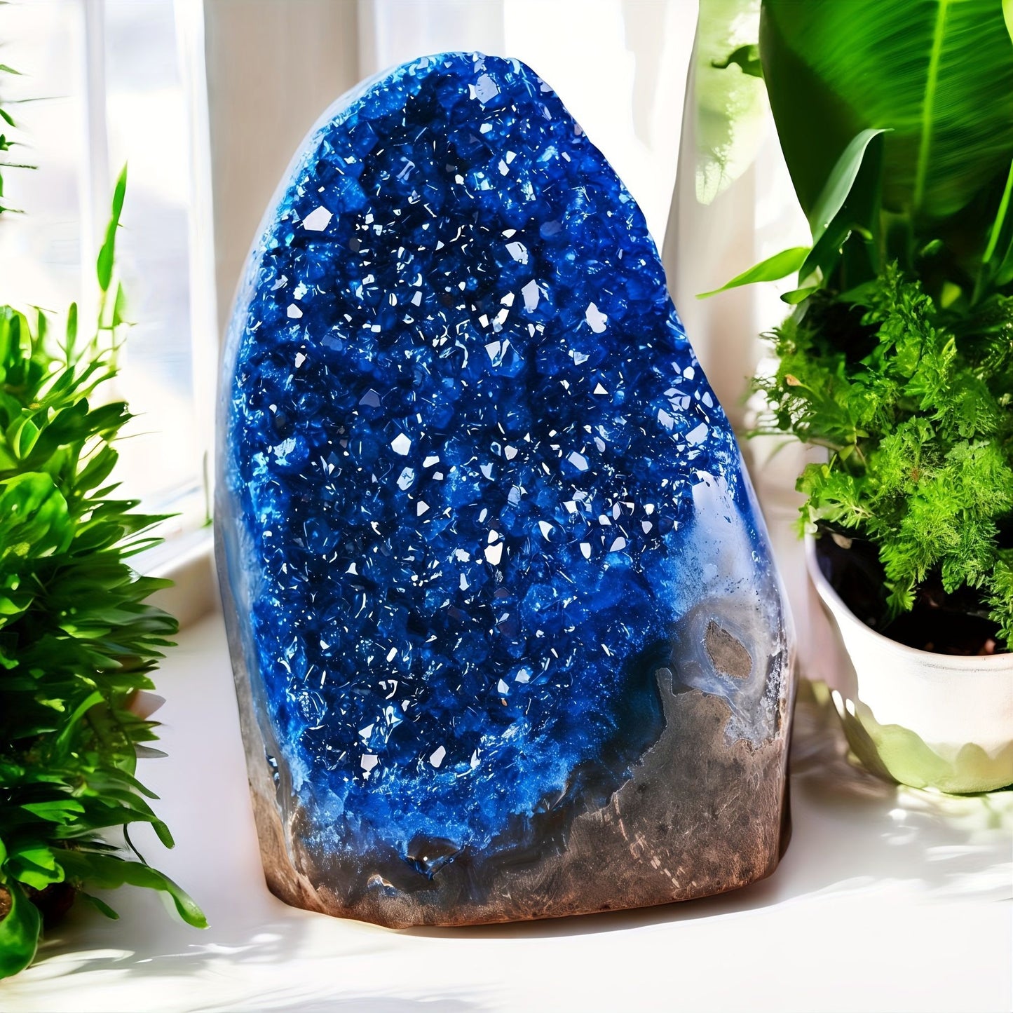 1pc Elegant Blue Crystal Cluster, Artificial Vertical Quartz Crystal Cluster Decoration, High-end Living Room and Office Decoration, Handicraft Collection, Cathedral Mystery Stone - Unique Gift Idea