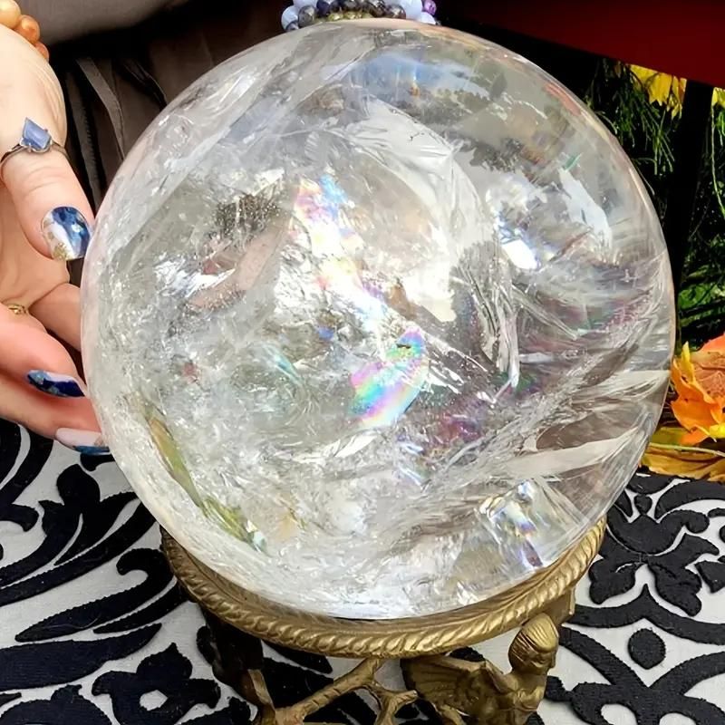 1pc Large White Quartz Crystal Ball - Clear Sphere with Natural Inclusions, for Home Decor, Spiritual Meditation, Feng Shui, Photography, Witchcraft, Christmas, Easter, Crystal Decorations