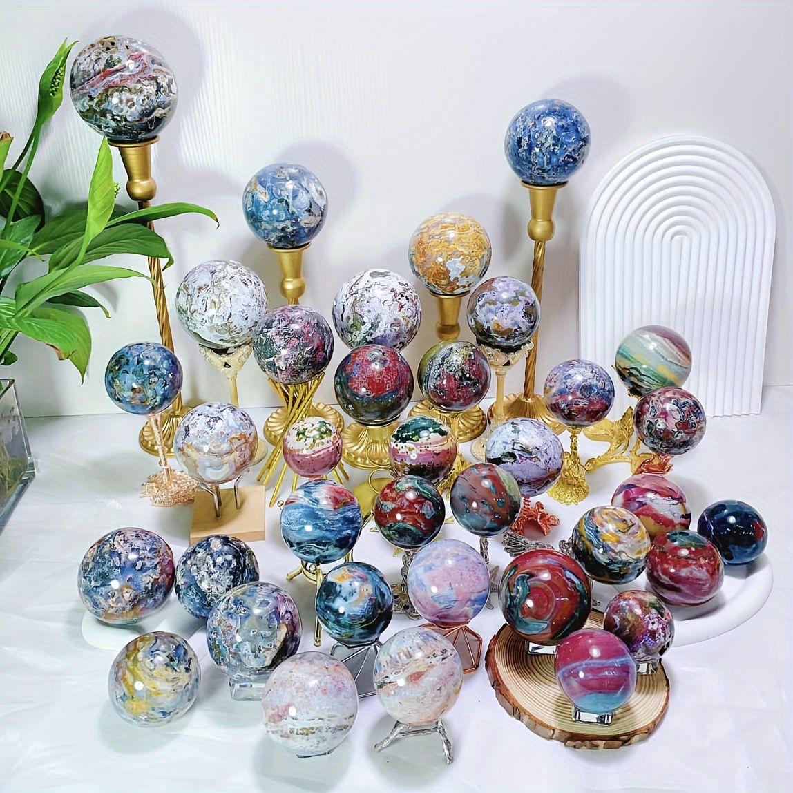 1pc Ocean Jasper Sphere - Polished Unique Patterned Ornament, Nautical Theme Decor for Living Room Shelf, Desktop Display, Crystal for Collection, Unique Gift Idea For Home, Office