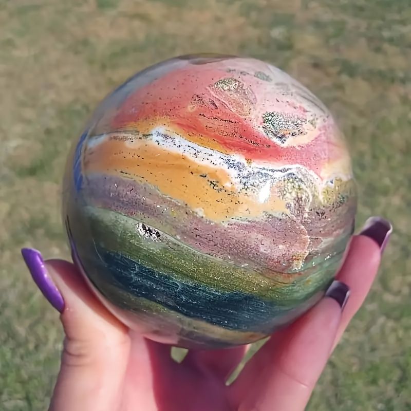 1pc Ocean Jasper Sphere - Polished Unique Patterned Ornament, Nautical Theme Decor for Living Room Shelf, Desktop Display, Crystal for Collection, Unique Gift Idea For Home, Office