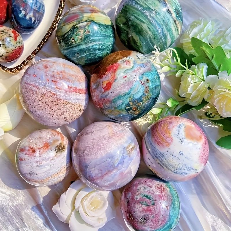 1pc Ocean Jasper Sphere - Polished Unique Patterned Ornament, Nautical Theme Decor for Living Room Shelf, Desktop Display, Crystal for Collection, Unique Gift Idea For Home, Office