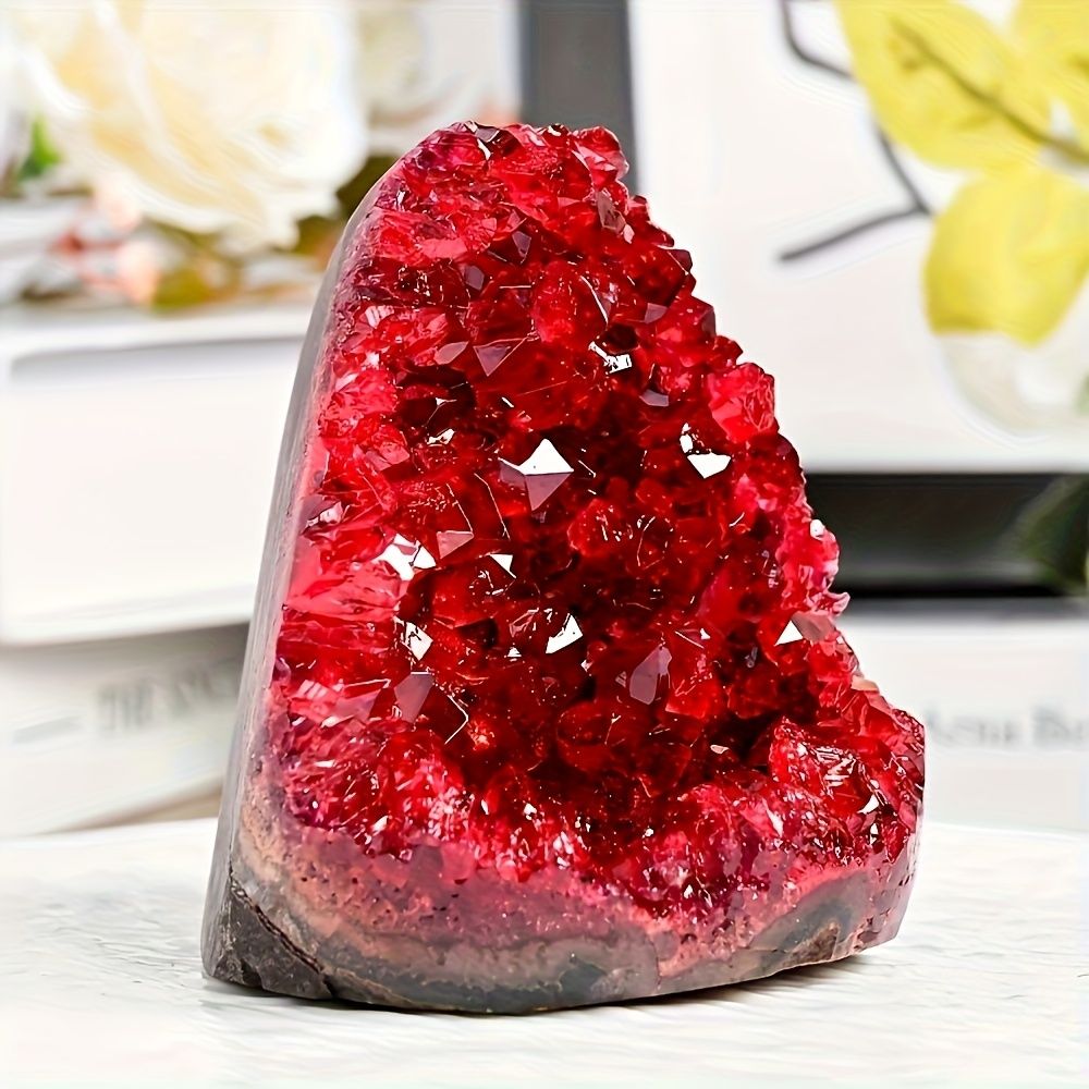 1pc Stunning Claret Geode Cluster - Sparkling Crystal Decoration, Elegant Rough Stone For Home And Office, Unique Geological Gift Idea, Home Decor Embellishment | Crystal Cluster,