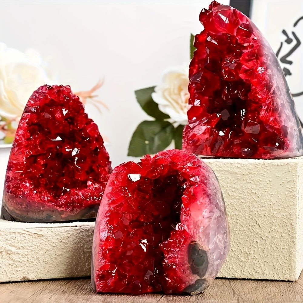 1pc Stunning Claret Geode Cluster - Sparkling Crystal Decoration, Elegant Rough Stone For Home And Office, Unique Geological Gift Idea, Home Decor Embellishment | Crystal Cluster,