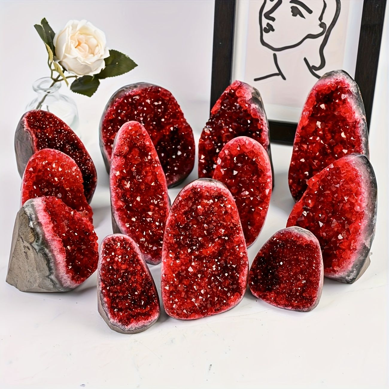 1pc Stunning Claret Geode Cluster - Sparkling Crystal Decoration, Elegant Rough Stone For Home And Office, Unique Geological Gift Idea, Home Decor Embellishment | Crystal Cluster,