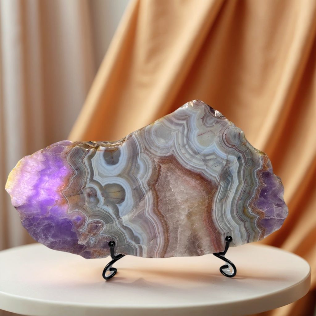 1pc Unique Amethyst Agate Slice - Home & Office Desktop Decoration, Crystal Collection, Perfect Gift for Crystal Lovers, Ideal for Home Decor and Gifting