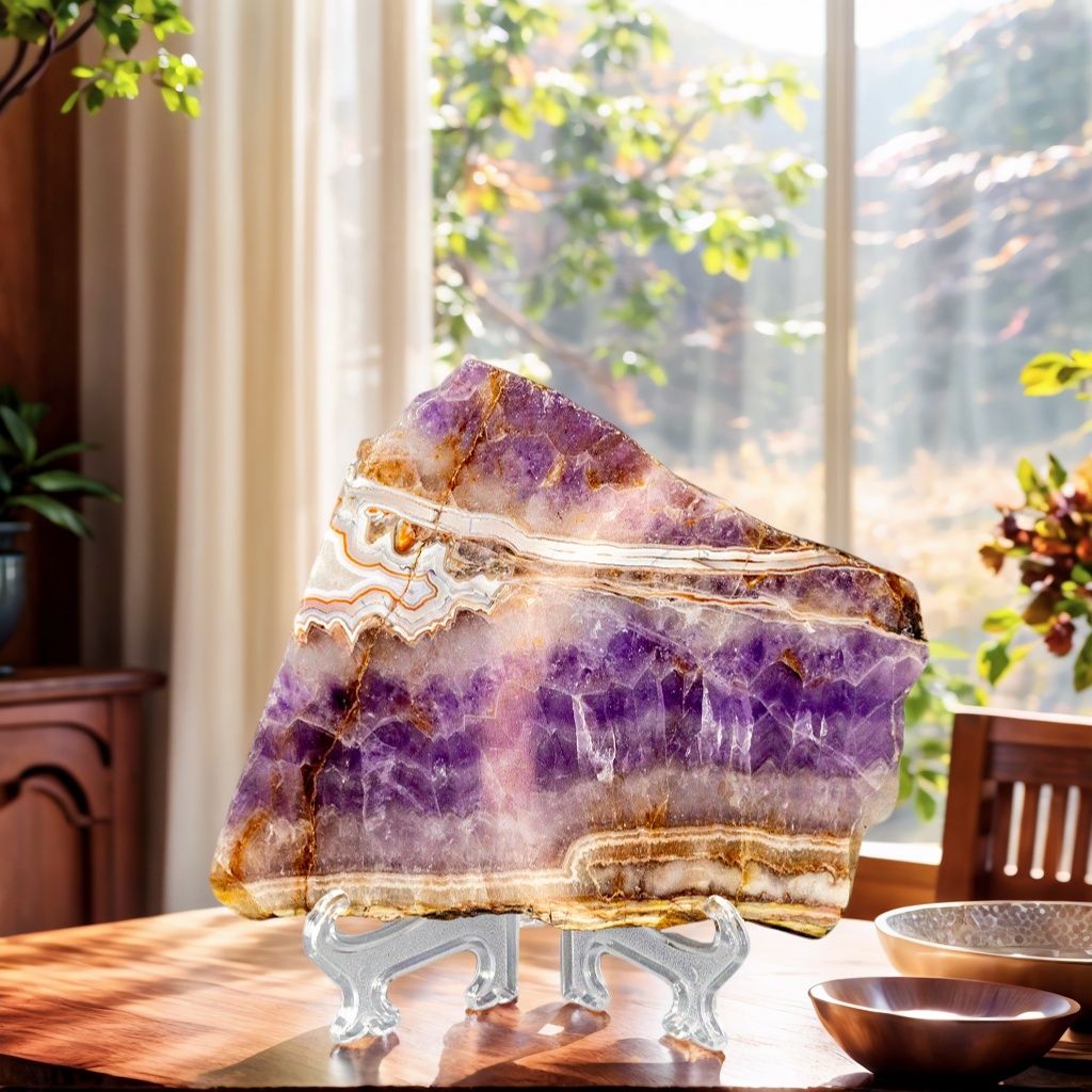 1pc Unique Amethyst Agate Slice - Home & Office Desktop Decoration, Crystal Collection, Perfect Gift for Crystal Lovers, Ideal for Home Decor and Gifting
