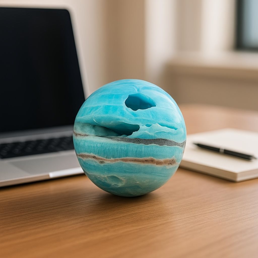 1pc Unique Natural Hemimorphite Sphere - Bohemian Teal Blue & White Marbled Stone, Smooth Spherical Mineral Specimen for Home Decor, Tabletop or Entrance Centerpiece, Holiday Gift for Christmas