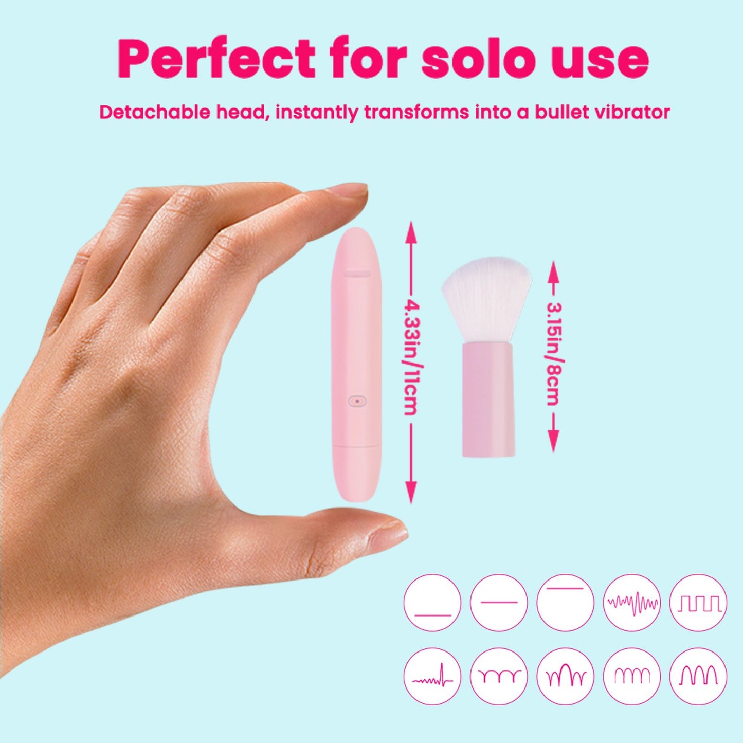 2-in-1 Massager and Makeup Brush Tool, 10 Vibration Modes Stimulator, Detachable Brush Head, Rechargeable Personal Massager, Waterproof Rinse-Friendly, Gift for Female Friends, Hand-Friendly Silent