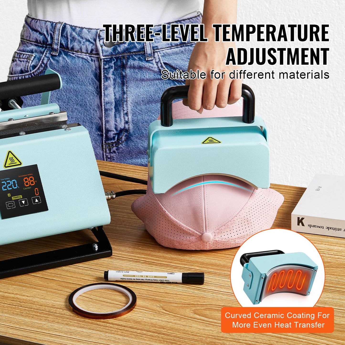 2 in 1 Tumbler and Hat Heat Press Machine, Mini Hat Heat Press for Caps and Hats, Tumbler Heat Press for 11-30oz Sublimation Tumblers and Mugs, Temperature and Time Control, Green