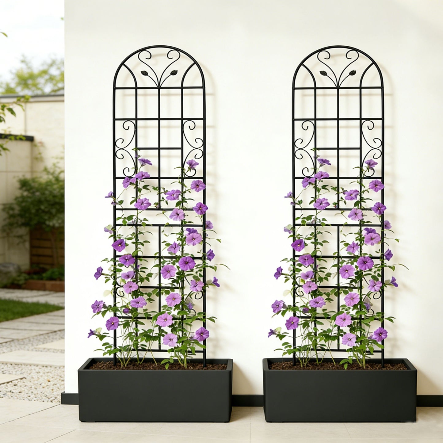 2 Pack Metal Garden Trellis 86.7" x 19.7" Rustproof Trellis for Climbing Plants Outdoor Flower Support Black