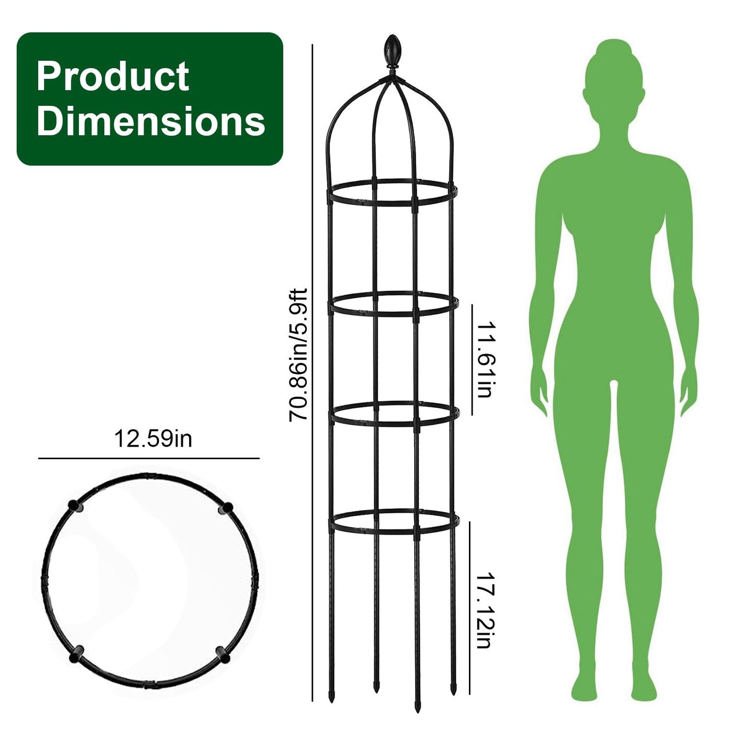 2 Packs Garden Obelisk Trellis 5.9FT Plants Tower for Climbing Plants Flower Vegetable Vine Support Rustproof Garden Plant Trellis Black