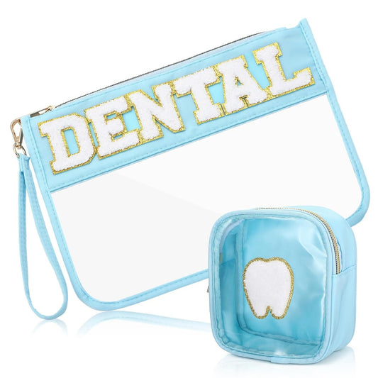 2 Pcs Dental Assistant Gifts Valentine Day Teeth Dentist Makeup Bags Dental Hygienist Gifts for Women Tooth Portable Toiletry Cosmetic Bags PVC Clear Pouch Thank You Graduation Purse