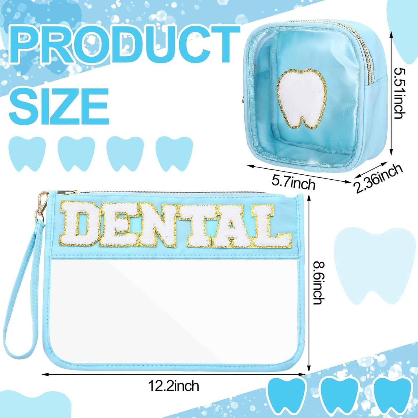 2 Pcs Dental Assistant Gifts Valentine Day Teeth Dentist Makeup Bags Dental Hygienist Gifts for Women Tooth Portable Toiletry Cosmetic Bags PVC Clear Pouch Thank You Graduation Purse