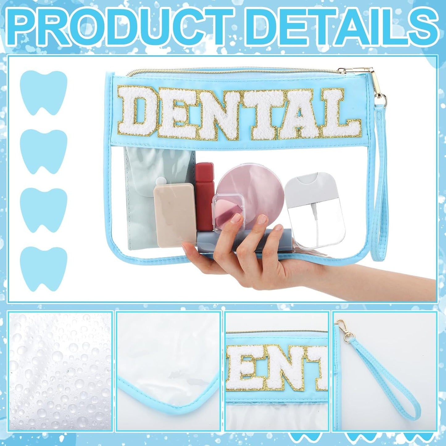 2 Pcs Dental Assistant Gifts Valentine Day Teeth Dentist Makeup Bags Dental Hygienist Gifts for Women Tooth Portable Toiletry Cosmetic Bags PVC Clear Pouch Thank You Graduation Purse