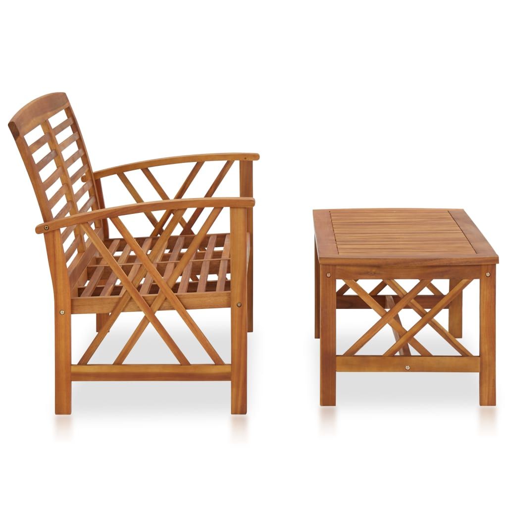 2 Piece Patio Lounge Set Solid Acacia Wood