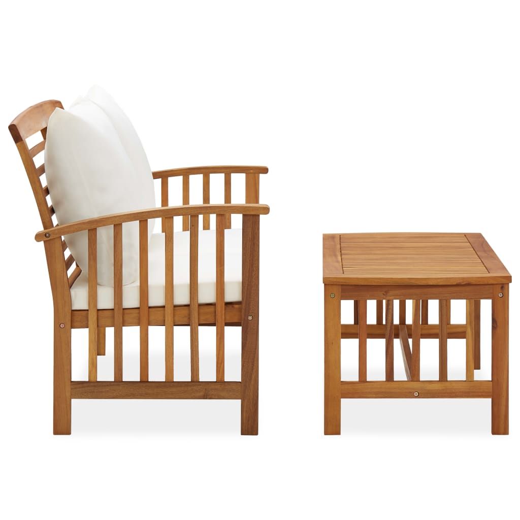 2 Piece Patio Lounge Set with Cushions Solid Acacia Wood