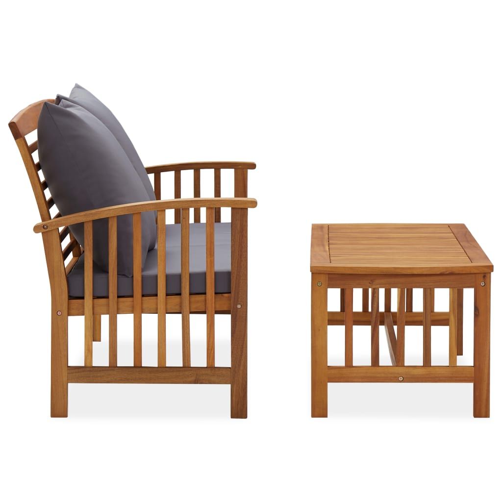 2 Piece Patio Lounge Set with Cushions Solid Acacia Wood