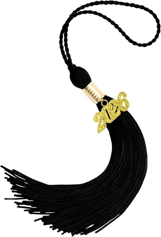 2026 Black Gradution Tassel with Golden Charm for Graduation Cap Hat Gown Headband Decorations Senior Class of 2026 Congrats Grad Party Favors Supplies Ceremonies Memorial Graduations Decor