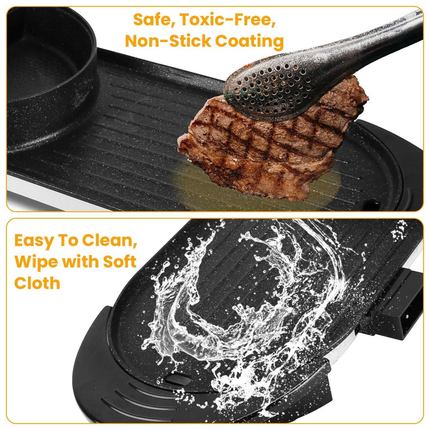2200W Electric Hot Pot and Grill Combo, 2 in 1 Independent Control Non-Stick Electric Cooker, Smokeless Grill with Hot Pot for 2-10 Persons