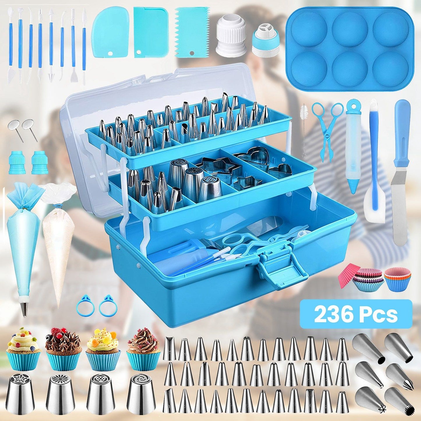 236 - Piece Baking Supplies Set - Cake Decorating Kit with Stainless Steel Tips, Piping Bags, Cookie Molds & More - Safe Materials - Beginner - Friendly with Pattern Chart & Storage Box
