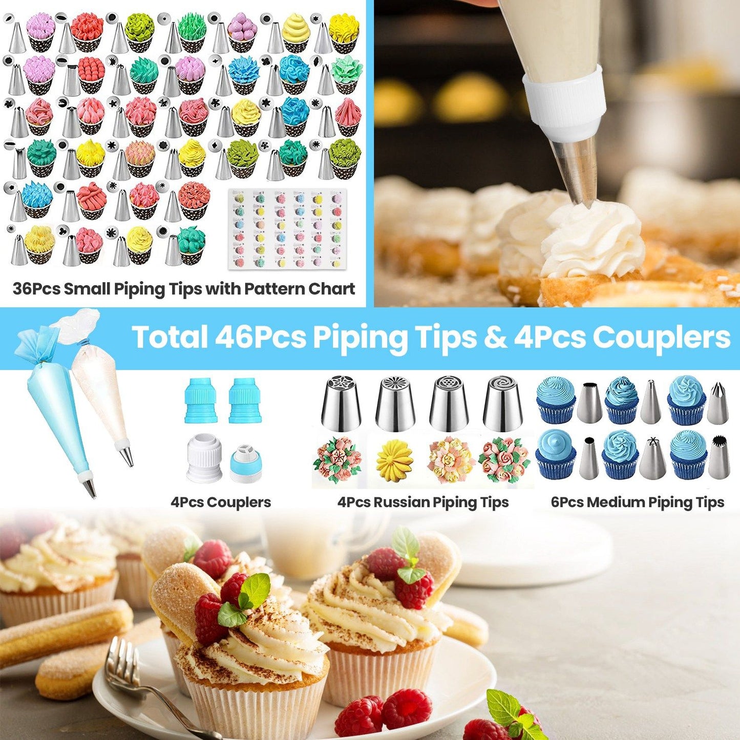 236 - Piece Baking Supplies Set - Cake Decorating Kit with Stainless Steel Tips, Piping Bags, Cookie Molds & More - Safe Materials - Beginner - Friendly with Pattern Chart & Storage Box