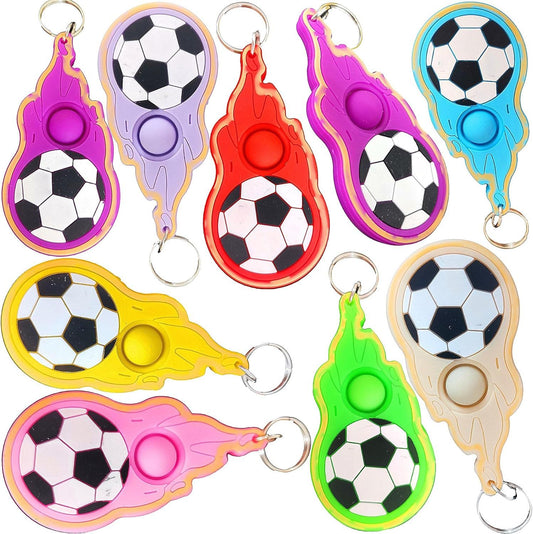 24 Packs Sport Soccer Students Gifts Bulk Rainbow Fidgets Keychain Gifts from Teacher, Mini Pop Holiday Classroom Prize Party Favors for Kids