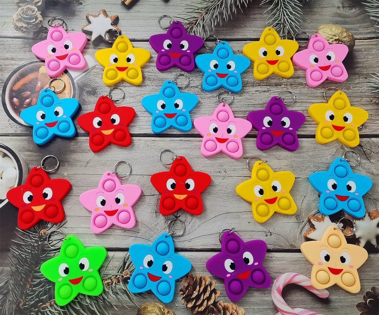24 Packs Wish Sky Stars Students Christmas Gifts Bulk Rainbow Fidgets Gifts, Pop Holiday Classroom Prize Party Favors for Kids