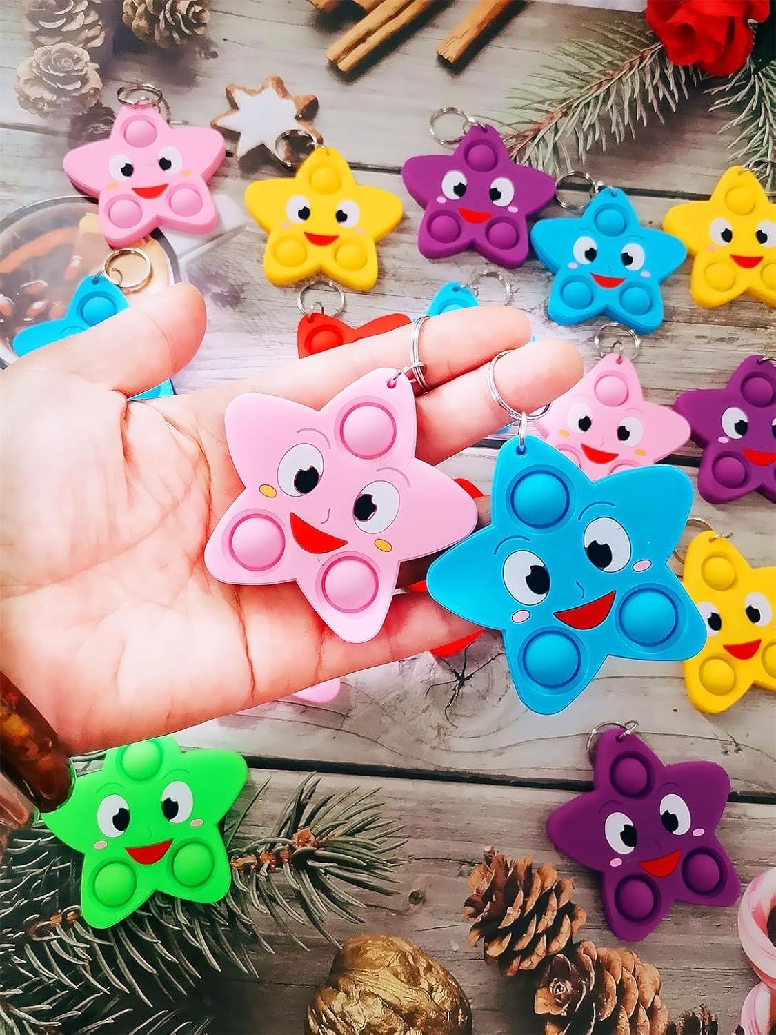 24 Packs Wish Sky Stars Students Christmas Gifts Bulk Rainbow Fidgets Gifts, Pop Holiday Classroom Prize Party Favors for Kids